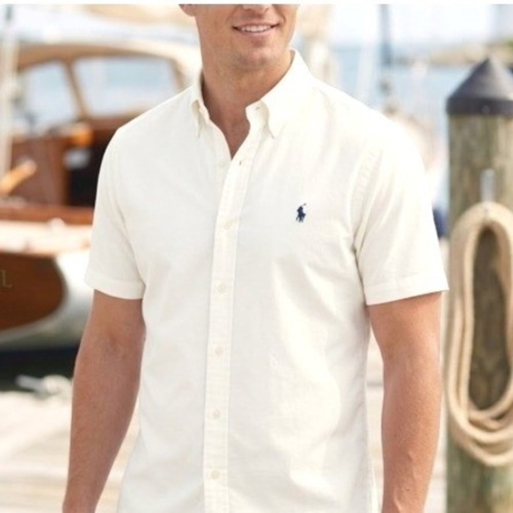 Ralph Lauren Mens XXL White Short Sleeve Button Down Shirt Classic Fit Preppy